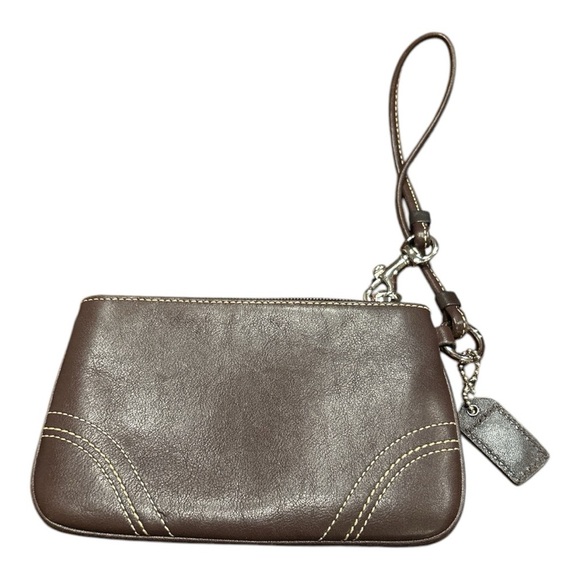 Vintage Coach Brown Leather Coin Purse Wristlet Contrast Stitch Hang Tag FF